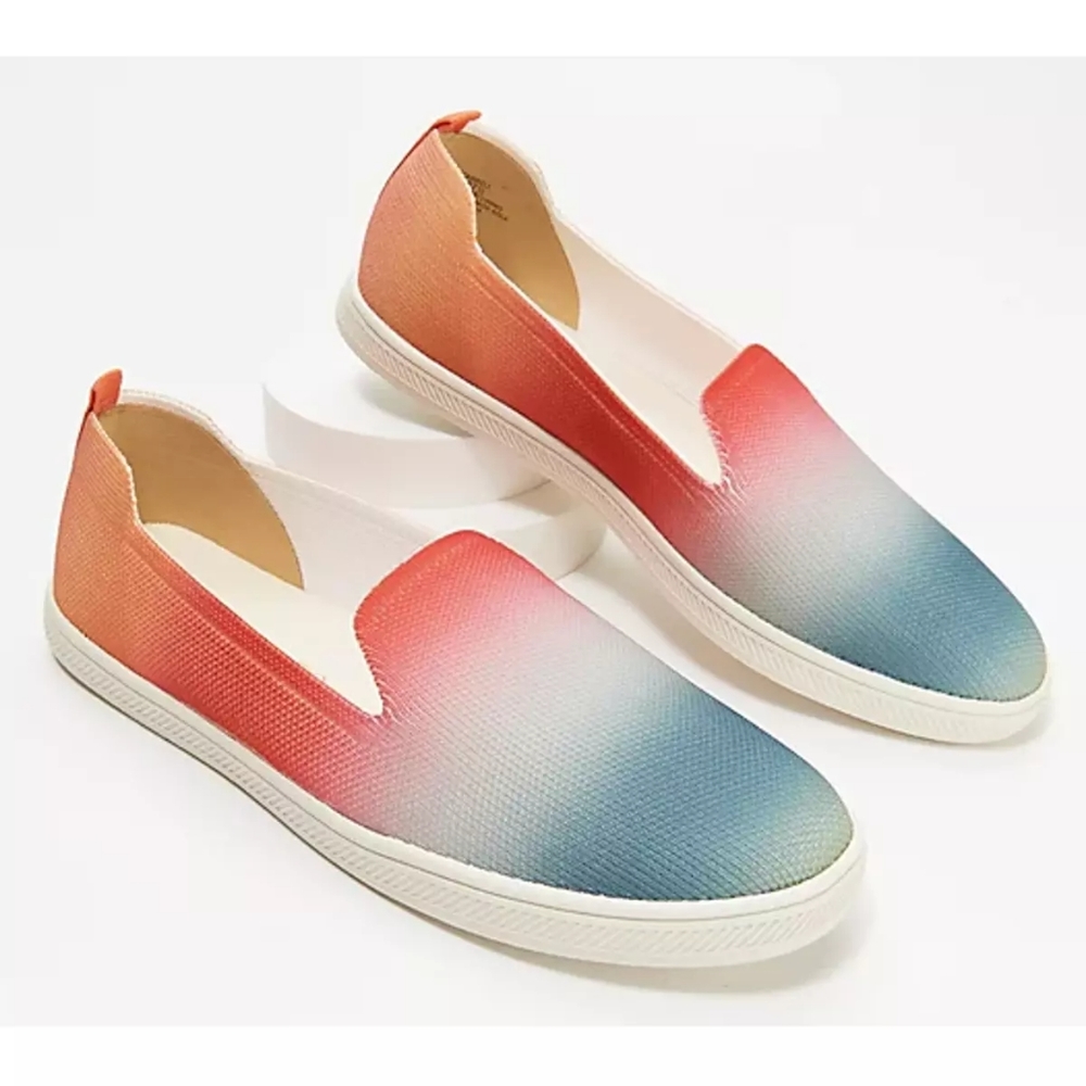 Vince Camuto Washable Knit Slip On Shoes Cabreli Sunset Stripe Pink Blue Size 7W